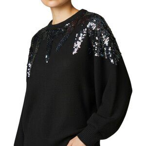 Jade Vintage Black Knit Sweater with Flame Shoulder Sequins Women's Size S